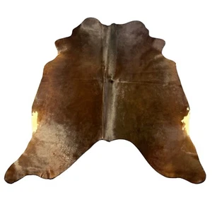 Natural Black Cowhide Rug with a bit of white belly (veggie tanned) 6x6 ft D-557 - Picture 1 of 4