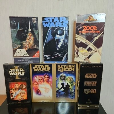 Star Wars + Space VHS Tape Lot 7 New Hope Phantom Menace 2001:A Space Odyssey - Image 1 of 4