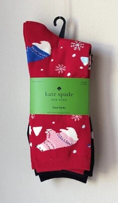 Calcetines Kate Spade Crew (3 pares) - Rojo/Negro Multi - Oso polar, liso, lunares Foto 1 de 4