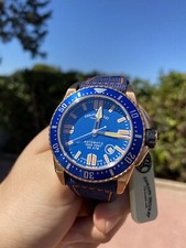 Armand Nicolet JSS Diver Rose Gold Blue Canvas Watch.