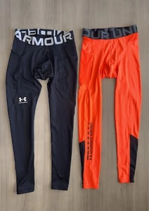 Men's 2 Under Armor Coldgear Black & Heatgear Orange Tights Size S - Picture 1 of 3