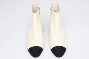 AUT CHANEL PEARL ANKLE BOOTS IVORY & BLACK SZ"39.5"RET$1898 WHAT BERGAIN - Picture 1 of 15