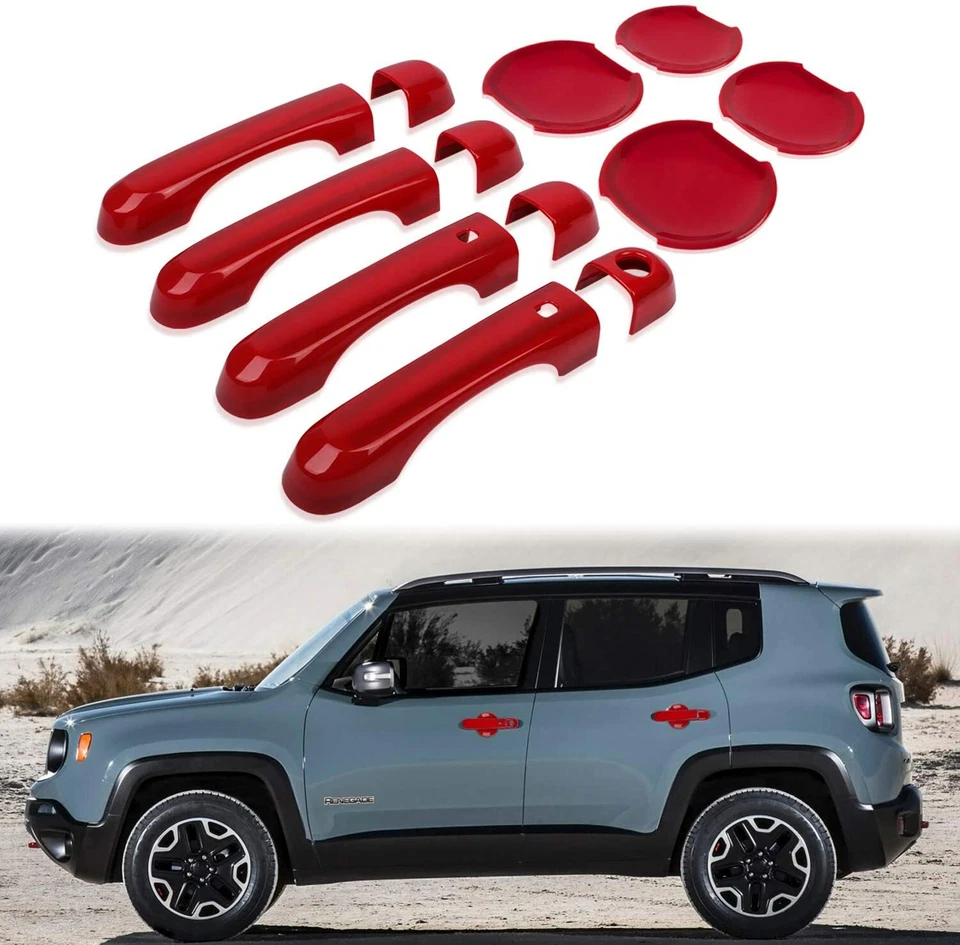 Cubierta de manija de puerta roja cerradura taza cuenco cubiertas molduras para Jeep Renegade 2015-2020 Foto 1 de 4