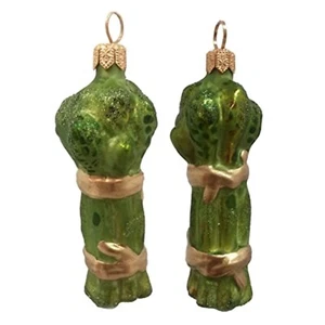 Asparagus Vegetable Polish Mouth Blown Glass Christmas Ornament Set of 2 - Picture 1 of 2