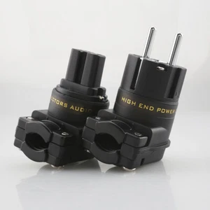 Right Angle Rhodium Plated EU SCHUKO Male Plug IEC C13 Female Socket Connector - Picture 1 of 10