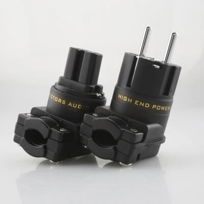 Right Angle Rhodium Plated EU SCHUKO Male Plug IEC C13 Female Socket Connector - Image 1 of 4