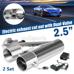 2-Set 63mm 2.5'' Double Valve Electric Exhaust E-Cut Out Catback Y Pipe + 