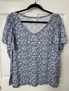 Camisa Top Lauren Conrad Floral Azul Manga Acampanada Camiseta Blanca Para Mujer’s XXL - Imagen 1 de 12
