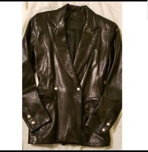 Claude Montana Vintage Soft Black Lambskin Leather 2 Button Closure Lined Jacket