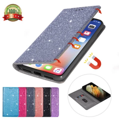 For Samsung S22+/S21+/S20+ FE Ultra Glitter Wallet Case Slim Magnetic Flip Cover - Image 1 of 4