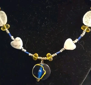 Necklace Multi Gemstone & Glass Beads Hearts Bird Stones Match Pierced Earrings  - Picture 1 of 15