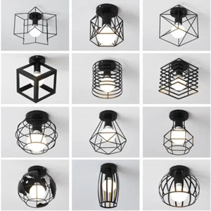 Ceiling Lamp Iron Cage Metal Black Color For Entrance Aisle Interior E27 Socket - Picture 1 of 26