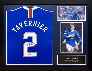 FRAMED JAMES TAVERNIER SIGNED GLASGOW RANGERS 2020/21 FOOTBALL SHIRT PROOF COA - Picture 1 of 3