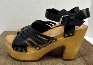 FRYE & CO. Greta Zueco de Cuero Negro Plataforma Sandalia/Tacones Correa para el Tobillo Talla 7.5 - Imagen 1 de 17