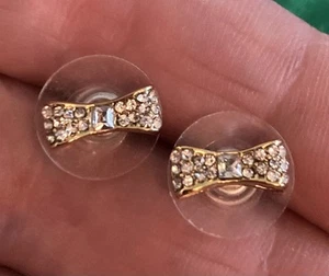 Kate Spade Ready Set Bow Pave Crystal Stud Post Earrings GoldPlate Sparkly - Picture 1 of 4