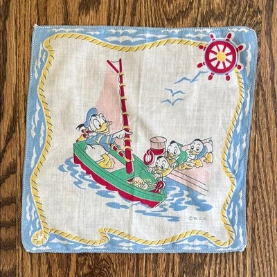 Vintage Walt Disney Donald Duck Cartoon Handkerchief Boat Nautical Design - Image 1 of 4