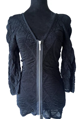 Bebe Stretch Zippered Textured Knit Black Sweater Top Size Medium - Image 1 of 4