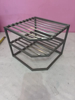 Hexagon three tier metal shelf rack gray storage organizer corner 14 x 9 - Image 1 of 4