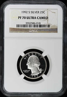 1992 S SILVER Washington Quarter 25C NGC PR70DCAM - Image 1 of 2