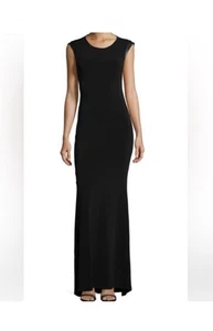 Alice + Olivia Black Long Leather Cap Sleeve Cutout Back Dress | Women's Size 4 - Picture 1 of 7