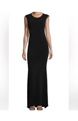 Alice + Olivia Black Long Leather Cap Sleeve Cutout Back Dress | Women's Size 4 - Image 1 of 4