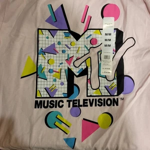 T-shirt MTV retrò comoda manica corta girocollo rosa anni 90 nuova con etichette XL - Foto 1 di 2