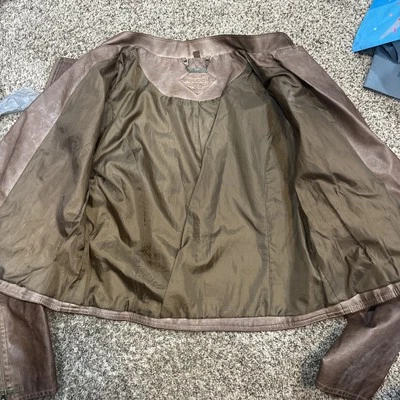 Vintage Y2K JOU JOU Womens L Faux Leather Moto Jacket Lined Quilted BROWN  - Image 1 of 4