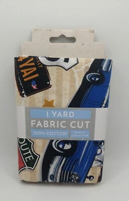 Route 66 Fabric Old Vintage Cars Cruising  100% Cotton 1 Yd NEW - Image 1 of 2