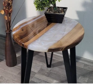 18" Custom Epoxy Round Side Table Artistic Living Room Decor - Picture 1 of 5