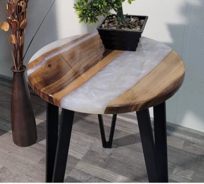 18" Custom Epoxy Round Side Table Artistic Living Room Decor - Image 1 of 4