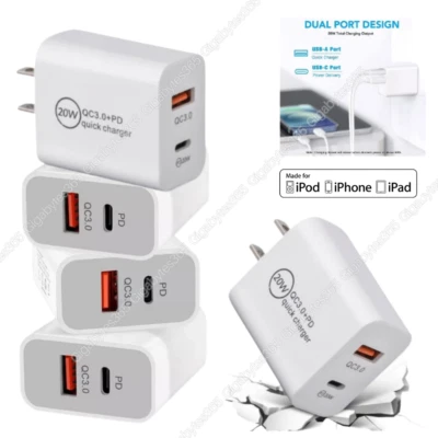 Bulk Lot 20W PD USB Type C Fast Power Adapter US QC 3.0 Block For iPhone Samsung - Image 1 of 4