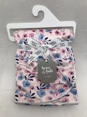Betty & Bob Girls Pink Blue Floral Baby Blanket Security Lovey Flower Reversible - Image 1 of 4