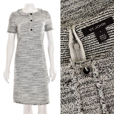 St. John Knits Short Sleeve Sheath Dress in Black/White Tweed sz 2 - Image 1 of 4