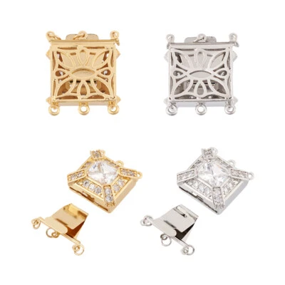 4Sets Rectangle Nickel Free Brass Cubic Zirconia Box Clasps Findings 25x21.5x7mm - Image 1 of 4