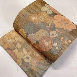 Antico kimono giapponese seta Fukuro Obi elegante design floreale, arredamento casa nuovo - Foto 1 di 13