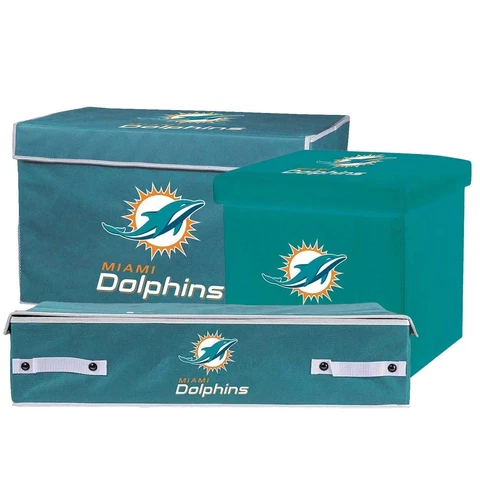 Miami Dolphins NFL Collapsible Footlocker, Ottoman & Under the Bed Bin Cover