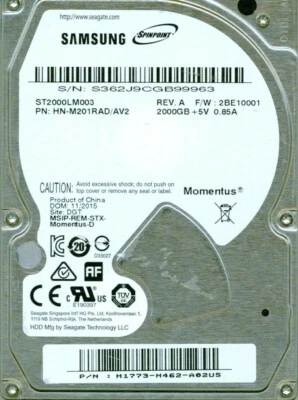 ST2000LM003,  HN-M201RAD/AV2,  2BE10001, DGT,   S362,  SAMSUNG SATA 2TB 2015 - image 1 of 4