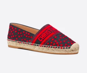 Christian Dior Women Logo Heart Print Granville Espadrille Blue Red Sz 39.5 NIB! - Picture 1 of 14