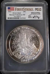 2012 .25C 5 Ounce .999 Silver ATB Hawaii Volcanoes NP PCGS MS69 First Strike Moy - Picture 1 of 2