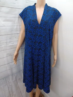 Gabby Skye Floral 3D Sleeveless A-Line Dress Blue Black Sz 20W - Image 1 of 4