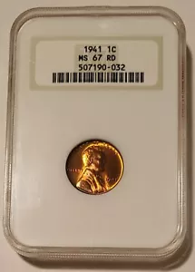 1941 Lincoln Wheat Cent MS67 RED NGC OH - Picture 1 of 4