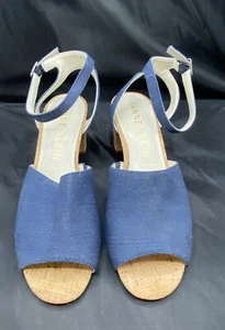 Anne Klein Sandalen Korkabsatz Denim blau gold Glitzer Größe 10 M iflex 3 Zoll - Bild 1 von 10