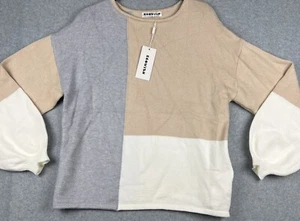 ECOWISH Women’s Sweater Long Sleeve Color Block Knit Pullover Size M NWT - Picture 1 of 21