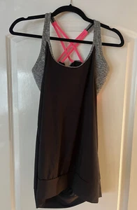 h&m active Black Tank Grey Pink Strap sports bra Open Back M RARE! - Picture 1 of 4