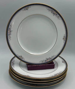 Noritake Ontario Salad Plates 3763 Set of Five Blue Band Pale Pink Flowers - Picture 1 of 4