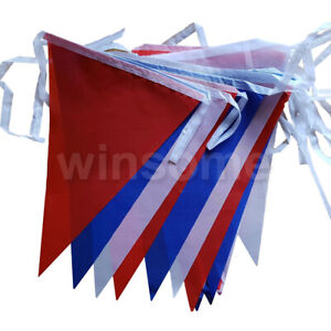 Material Fabric Red White Blue 33 Feet, 20 Flags Pennant Banner Party Bunting