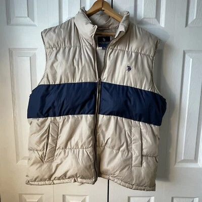 U.S. Polo Assn. Puffer Vest Men’s XL  Full Zip  Tan/blue Jacket EUC - Image 1 of 4