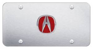 Acura Red Logo Chrome on Brushed Stainless Steel License Plate Official Licensed - Picture 1 of 1