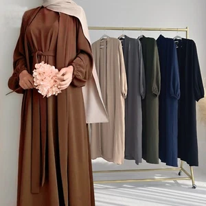 Muslimisches Damenkleid 2/3-teiliges Set islamisches Gebet Abaya bescheiden einfarbiges Outfit - Bild 1 von 23