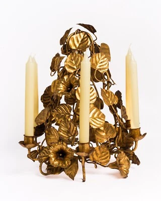"Candelabro/candelabro dorado colgante vintage floral Tole 6, 14""" Foto 1 de 4